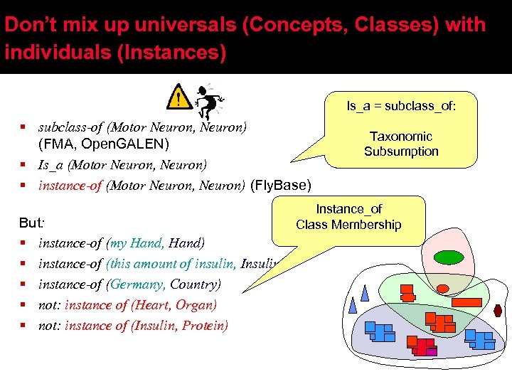 Don’t mix up universals (Concepts, Classes) with individuals (Instances) Is_a = subclass_of: § subclass-of