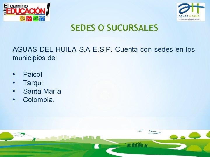 SEDES O SUCURSALES AGUAS DEL HUILA S. A E. S. P. Cuenta con sedes