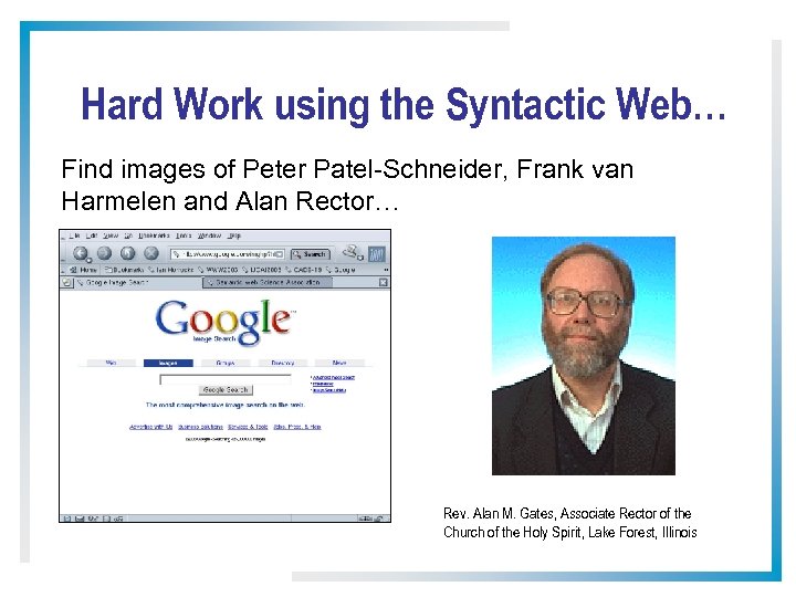Hard Work using the Syntactic Web… Find images of Peter Patel-Schneider, Frank van Harmelen