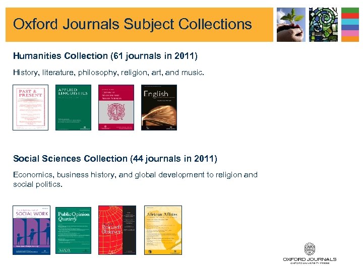 Oxford Journals Subject Collections Humanities Collection (61 journals in 2011) History, literature, philosophy, religion,