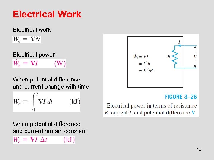 Electrical Work Electrical work Electrical power When potential difference and current change with time