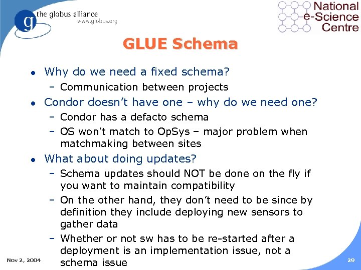 GLUE Schema l Why do we need a fixed schema? – Communication between projects