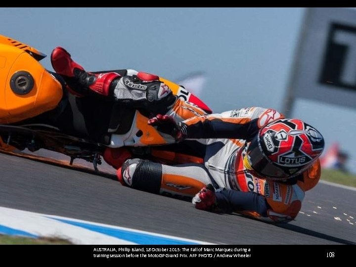 AUSTRALIA, Phillip Island, 18 October 2013: The Fall of Marc Marquez during a training