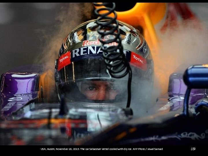 USA, Austin, November 16, 2013: The car Sebastian Vettel cooled with dry ice. AFP