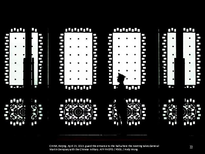 CHINA, Beijing, April 23, 2013: guard the entrance to the hall where the meeting