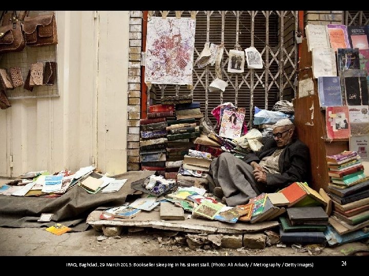 IRAQ, Baghdad, 29 March 2013: Bookseller sleeping in his street stall. (Photo: Ali Arkady