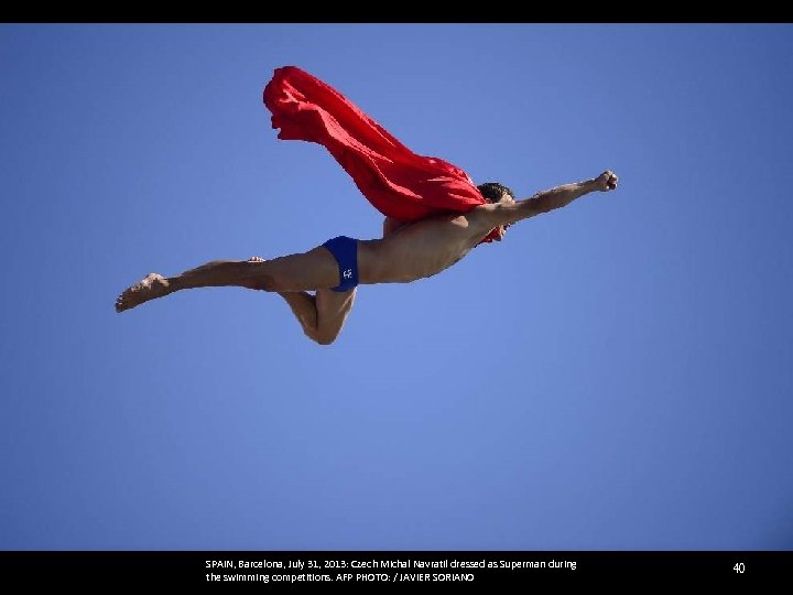 SPAIN, Barcelona, July 31, 2013: Czech Michal Navratil dressed as Superman during the swimming