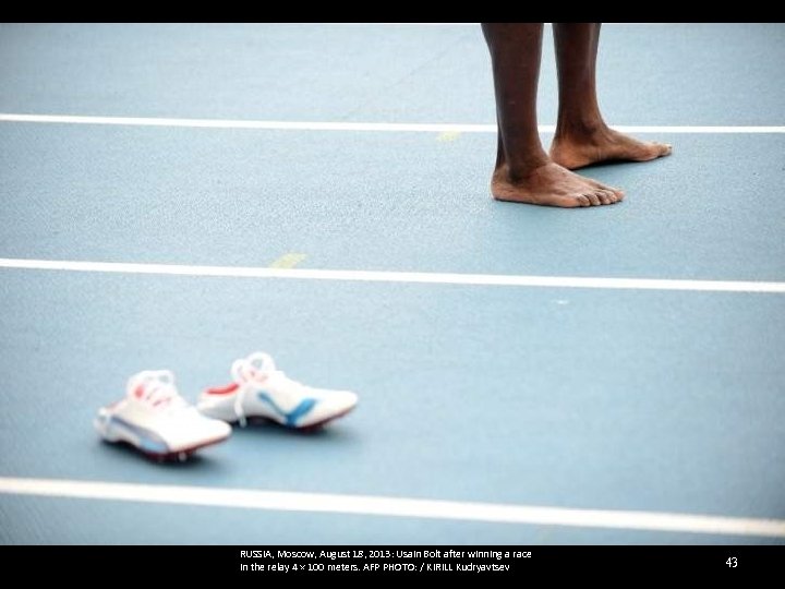 RUSSIA, Moscow, August 18, 2013: Usain Bolt after winning a race in the relay
