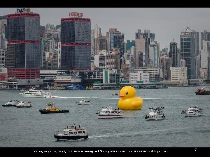CHINA, Hong Kong, May 2, 2013: 16. 5 -meter-long duck floating in Victoria Harbour.