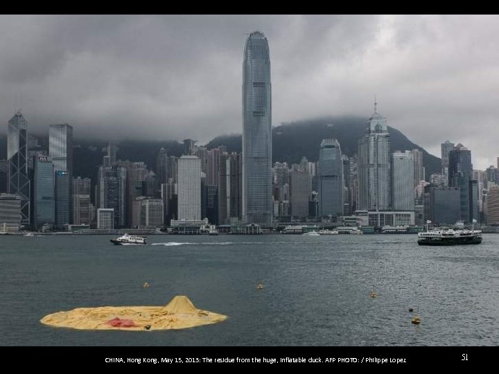 CHINA, Hong Kong, May 15, 2013: The residue from the huge, inflatable duck. AFP