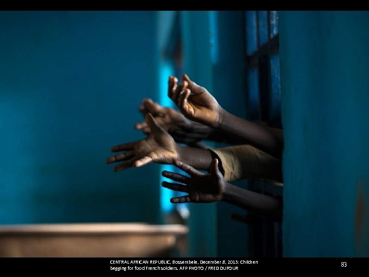 CENTRAL AFRICAN REPUBLIC, Bossembele, December 8, 2013: Children begging for food French soldiers. AFP
