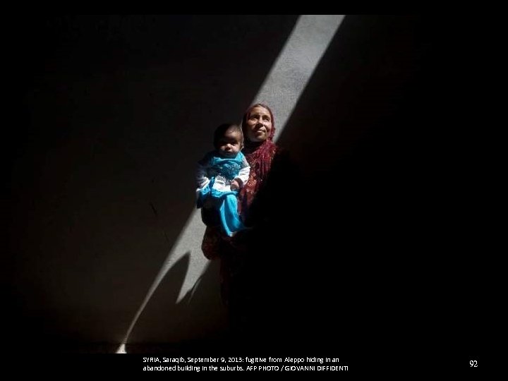SYRIA, Saraqib, September 9, 2013: fugitive from Aleppo hiding in an abandoned building in