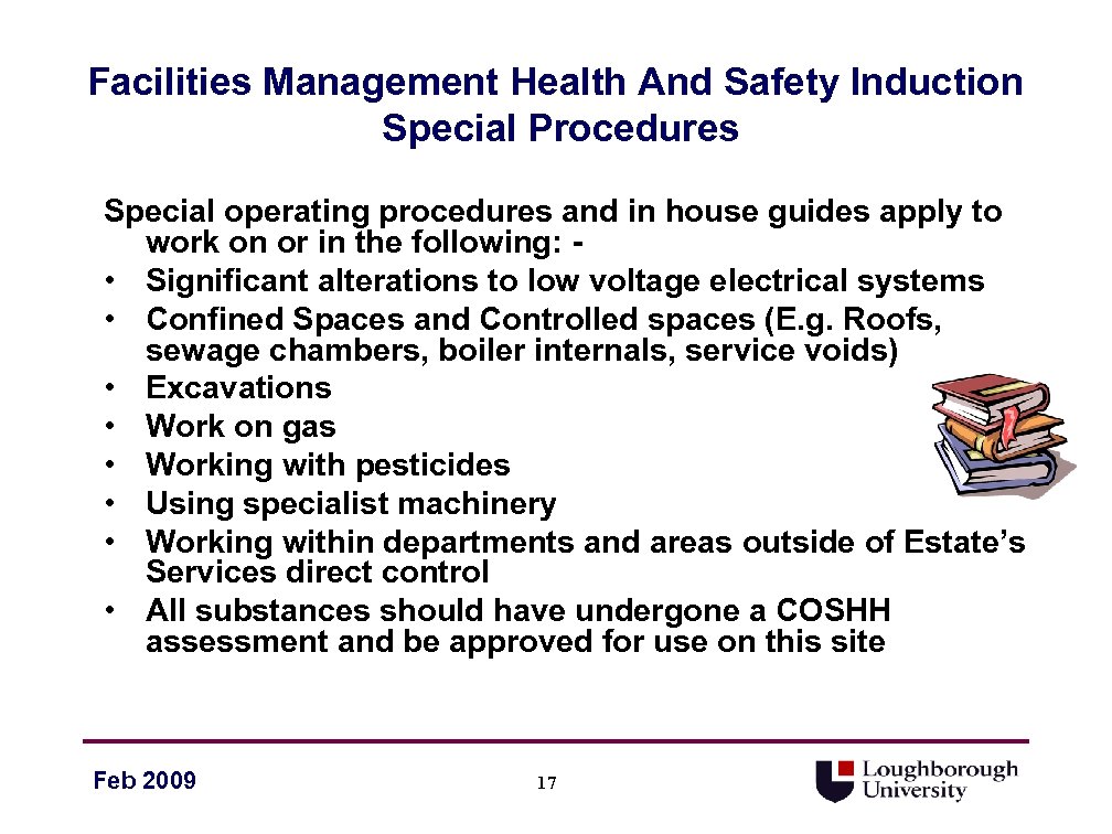 Facilities Management Health And Safety Induction Special Procedures Special operating procedures and in house