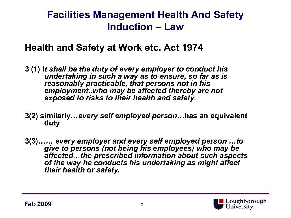 Facilities Management Health And Safety Induction – Law Health and Safety at Work etc.