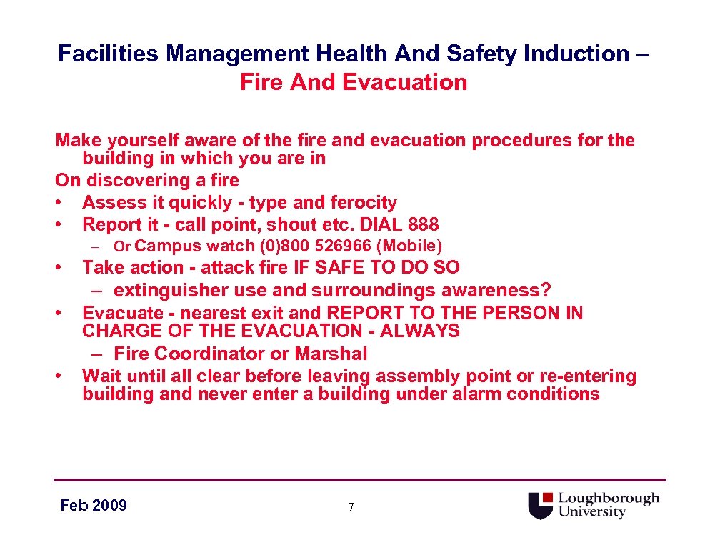 Facilities Management Health And Safety Induction – Fire And Evacuation Make yourself aware of