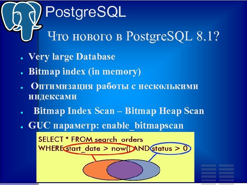 Postgre. SQL Что нового в Postgre. SQL 8. 1? ● ● ● Very large
