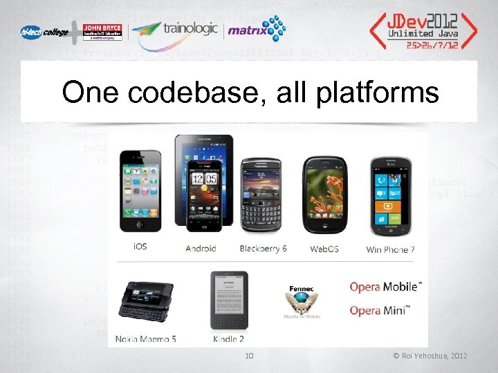 One codebase, all platforms 10 © Roi Yehoshua, 2012 One codebase, all platforms 10 © Roi Yehoshua, 2012