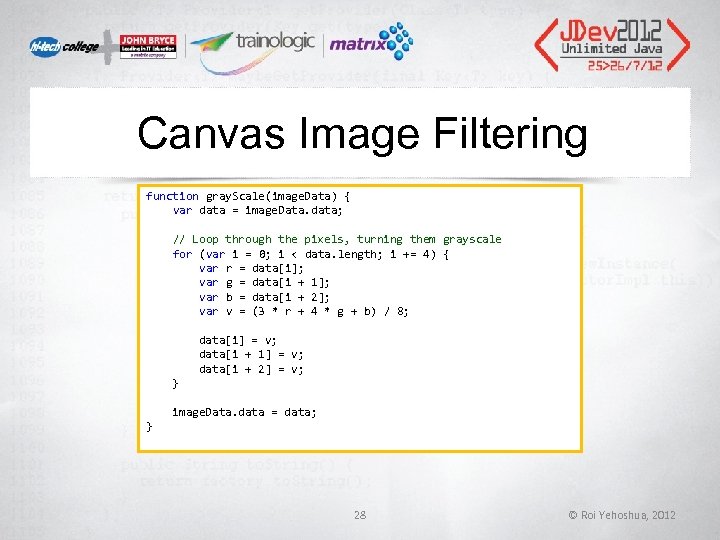 Canvas Image Filtering function gray. Scale(image. Data) { var data = image. Data. data; Canvas Image Filtering function gray. Scale(image. Data) { var data = image. Data. data;