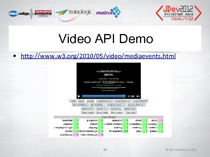 Video API Demo • http: //www. w 3. org/2010/05/video/mediaevents. html 40 © Roi Yehoshua, Video API Demo • http: //www. w 3. org/2010/05/video/mediaevents. html 40 © Roi Yehoshua,