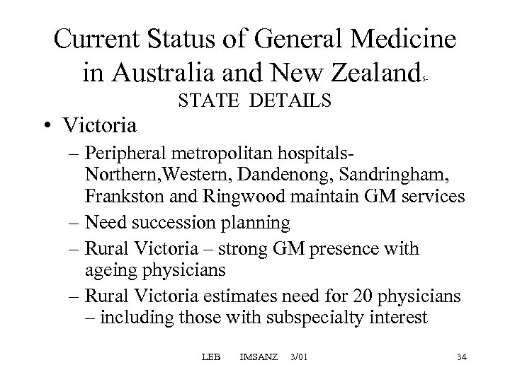 Current Status of General Medicine in Australia and New Zealand 5 - STATE DETAILS