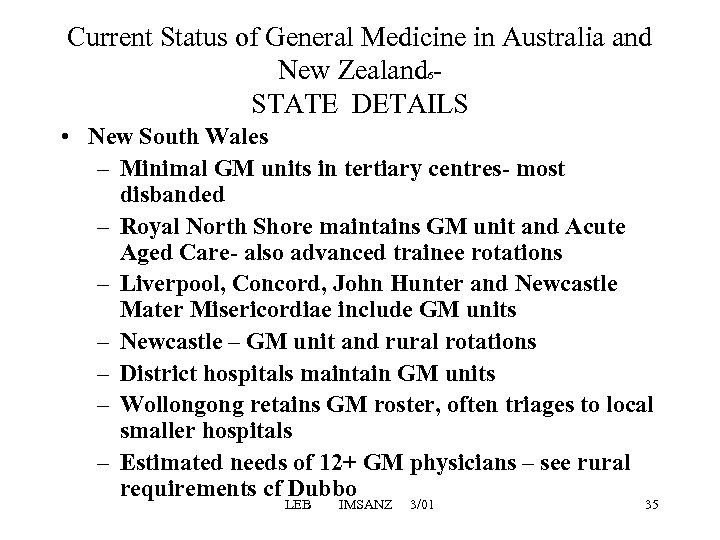 Current Status of General Medicine in Australia and New Zealand - STATE DETAILS 6