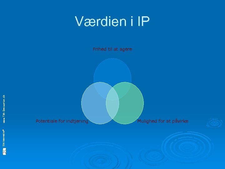 Værdien i IP TM-Innovation© www. TM-Innovation. dk Frihed til at agere Potentiale for indtjening