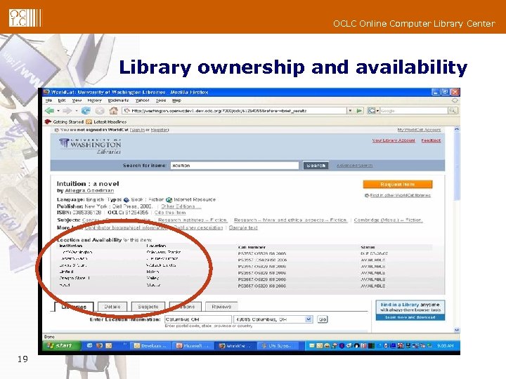OCLC Online Computer Library Center Library ownership and availability 19 