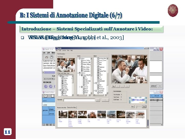 Introduzione – Sistemi Specializzati sull’Annotare i Video: q 11 Video. Ann. Ex [Ching-Yung Lin