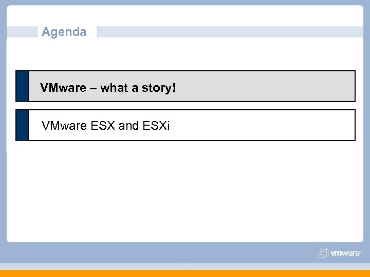 Agenda VMware – what a story! VMware ESX and ESXi 4 