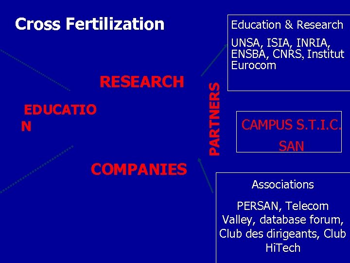 Cross Fertilization Education & Research RESEARCH EDUCATIO N COMPANIES PARTNERS UNSA, ISIA, INRIA, ENSBA,