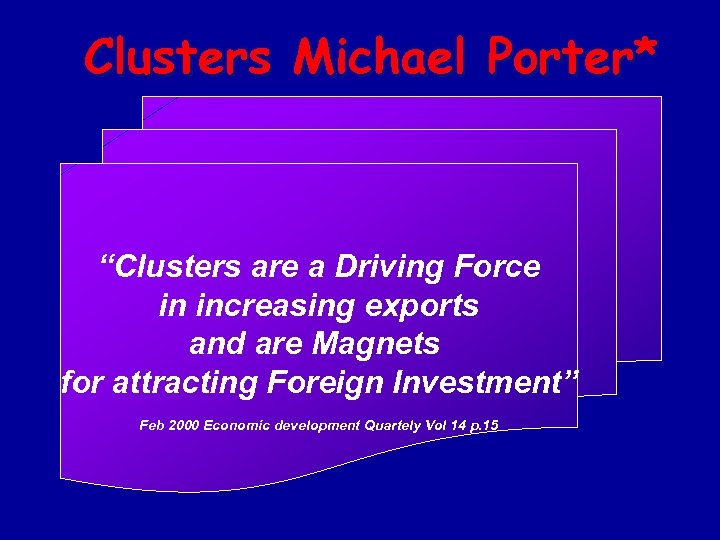 Clusters Michael Porter* “Clusters are a Driving Force in increasing exports and are Magnets