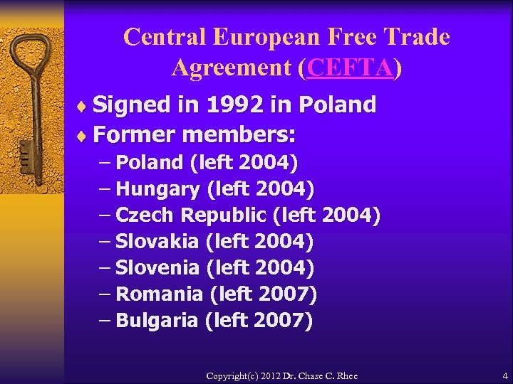 Central European Free Trade Agreement (CEFTA) ¨ Signed in 1992 in Poland ¨ Former