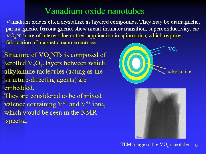 Vanadium oxide nanotubes Vanadium oxides often crystallize as layered compounds. They may be diamagnetic,