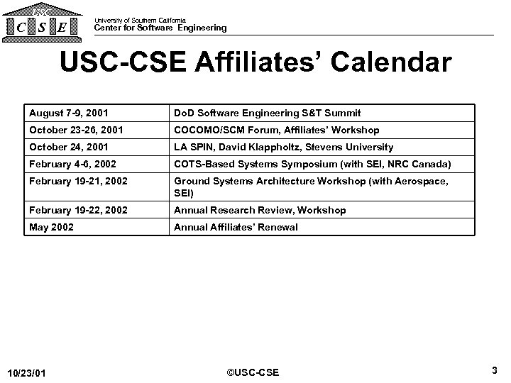 USC C S E University of Southern California Center for Software Engineering USC-CSE Affiliates’