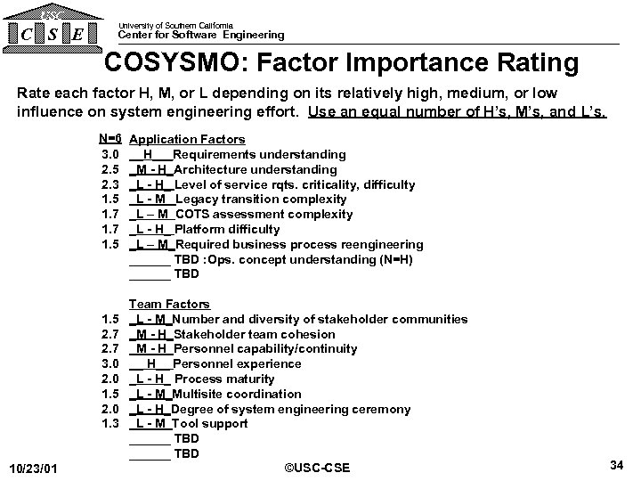 USC C S E University of Southern California Center for Software Engineering COSYSMO: Factor