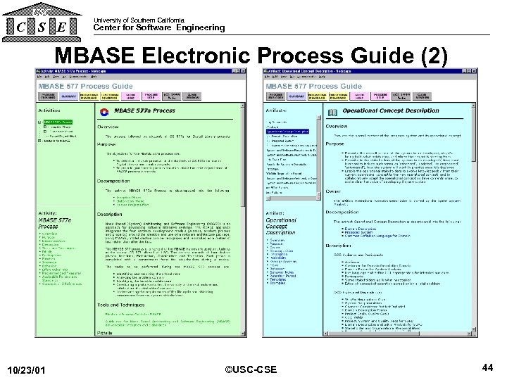 USC C S E University of Southern California Center for Software Engineering MBASE Electronic