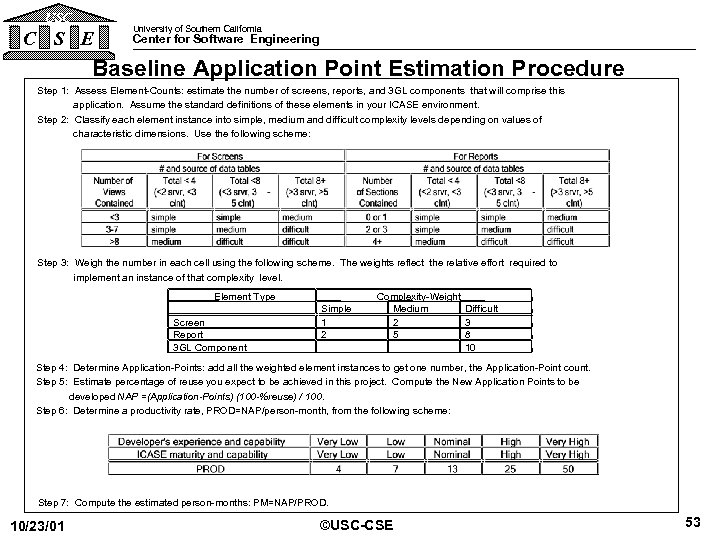 USC C S E University of Southern California Center for Software Engineering Baseline Application