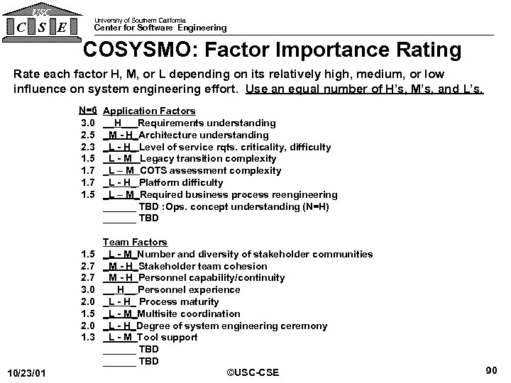 USC C S E University of Southern California Center for Software Engineering COSYSMO: Factor