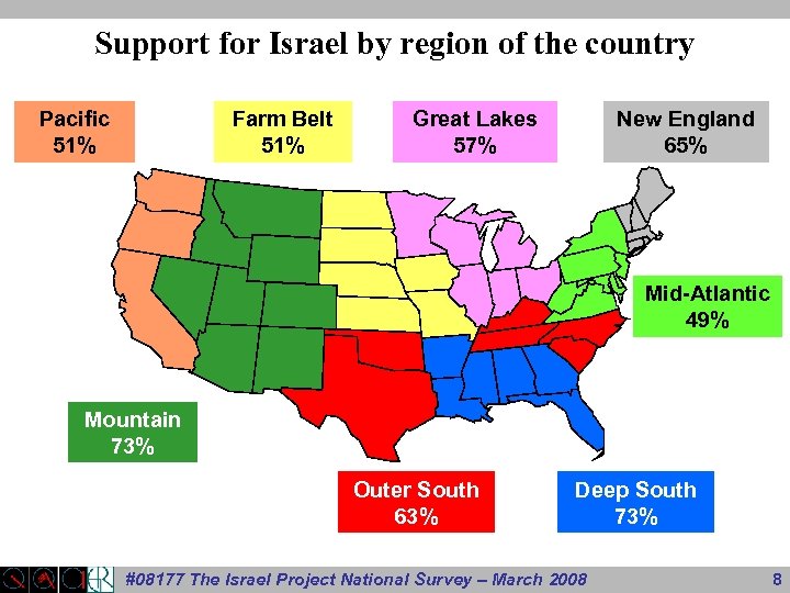 Support for Israel by region of the country Pacific 51% Farm Belt 51% Great