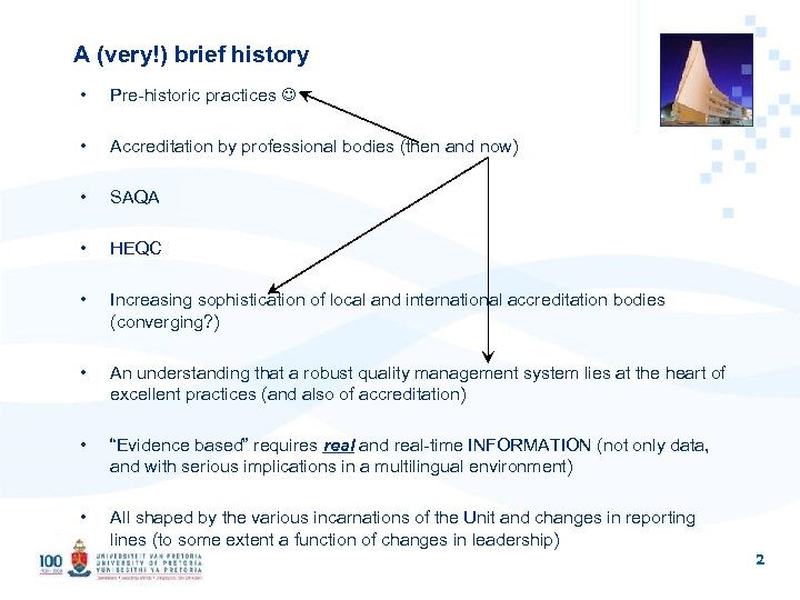 A (very!) brief history • Pre-historic practices • Accreditation by professional bodies (then and