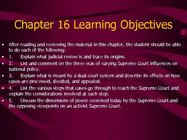 Chapter 16 Learning Objectives • • • After reading and reviewing the material in