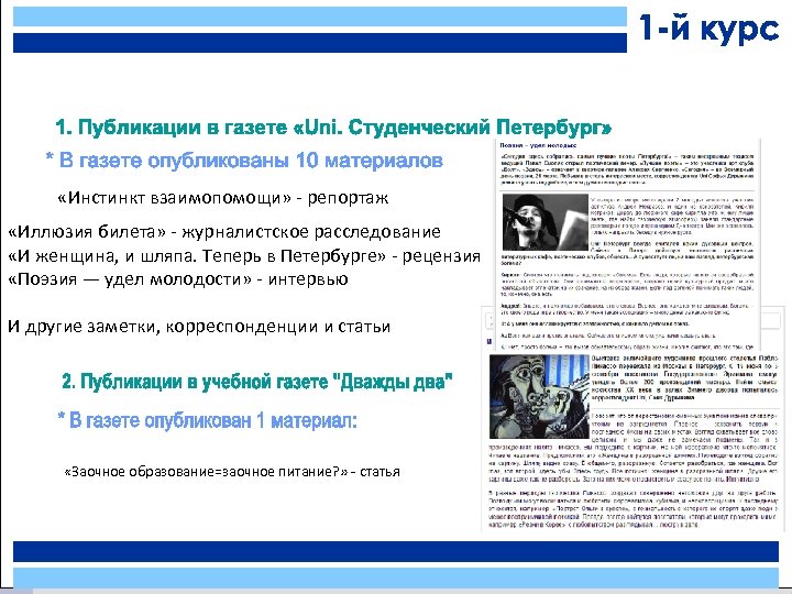  «Инстинкт взаимопомощи» - репортаж «Иллюзия билета» - журналистское расследование «И женщина, и шляпа.