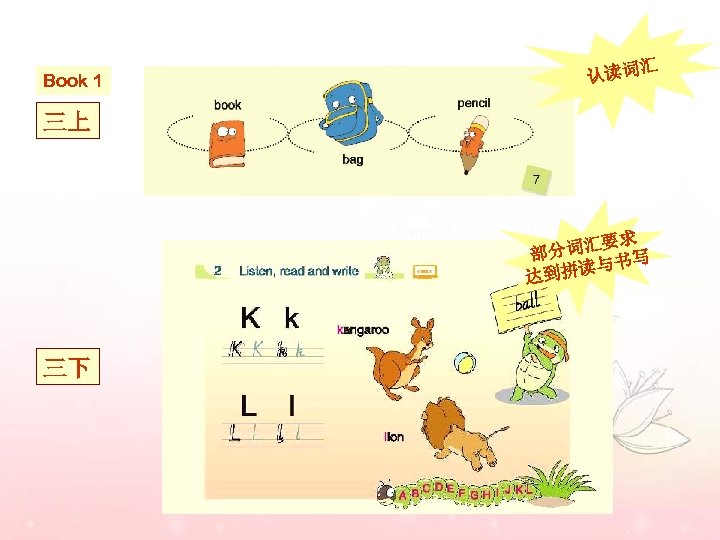 Book 1 汇 认读词 三上 要求 分词汇 部 书写 拼读与 达到 三下 