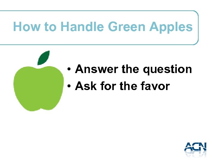 How to Handle Green Apples • Answer the question • Ask for the favor