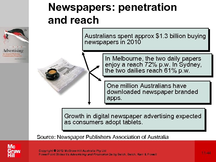 Newspapers: penetration and reach Australians spent approx $1. 3 billion buying newspapers in 2010