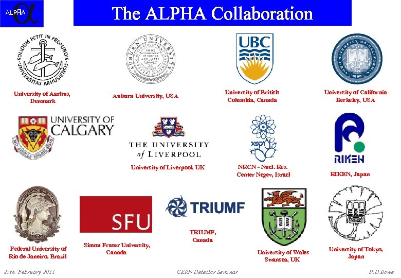 The ALPHA Collaboration University of Aarhus, Denmark University of British Columbia, Canada Auburn University,