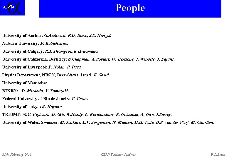 People University of Aarhus: G. Andresen, P. D. Bowe, J. S. Hangst. Auburn University;