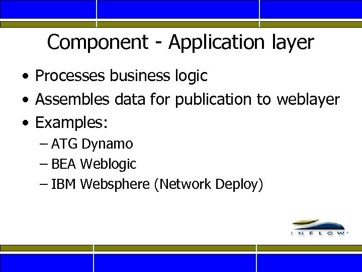 Component - Application layer • Processes business logic • Assembles data for publication to