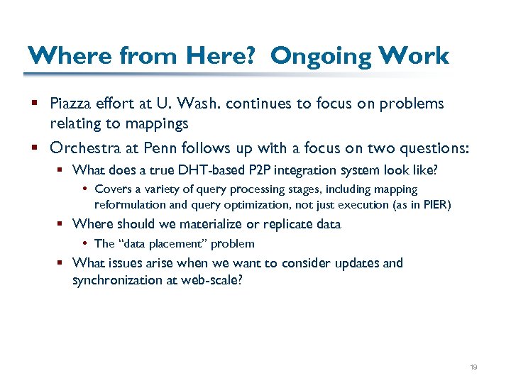 Where from Here? Ongoing Work § Piazza effort at U. Wash. continues to focus