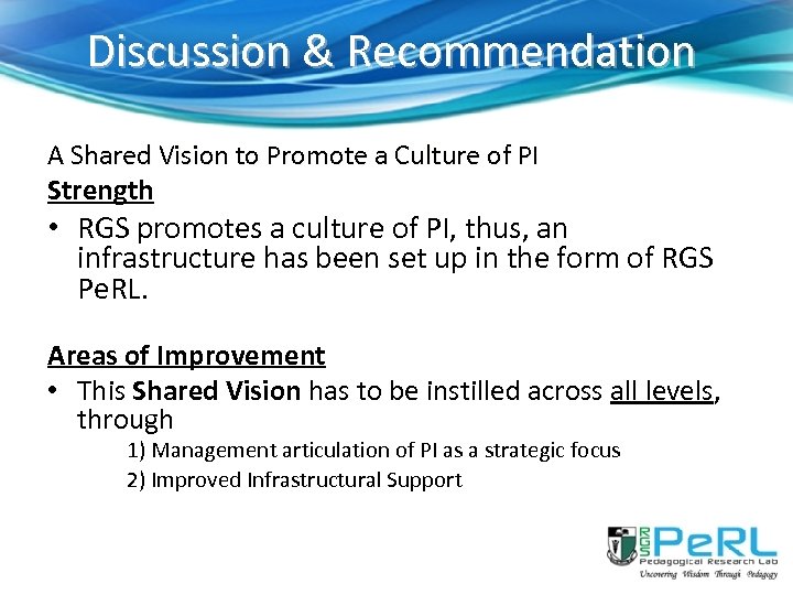 Discussion & Recommendation A Shared Vision to Promote a Culture of PI Strength •